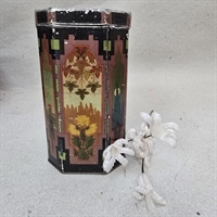metal-daase-ottekantet-gammel-jugendmoenster-brunt-gult-groent-
